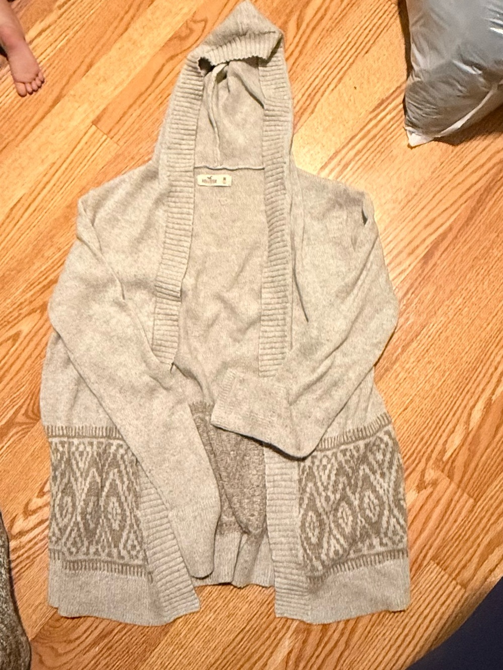Hollister Light Gray Knit Hooded Cardigan